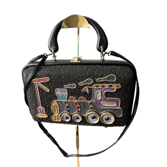 japan import Handbags - Vintage Novelty Train Clutch Hard Case Top Handle Beaded Evening Bag MCM
